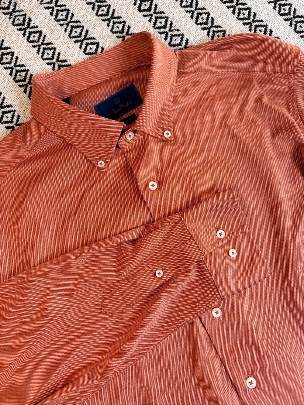 David Donahue Mens Dress Button Down Shirt Fusion Pattern Size 17.5 XL Burnt red